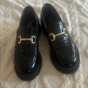 Steve Madden Black Loafers with Gold Buckle